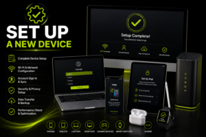 Local family-owned shop helping set up a new device in Madison, TN.